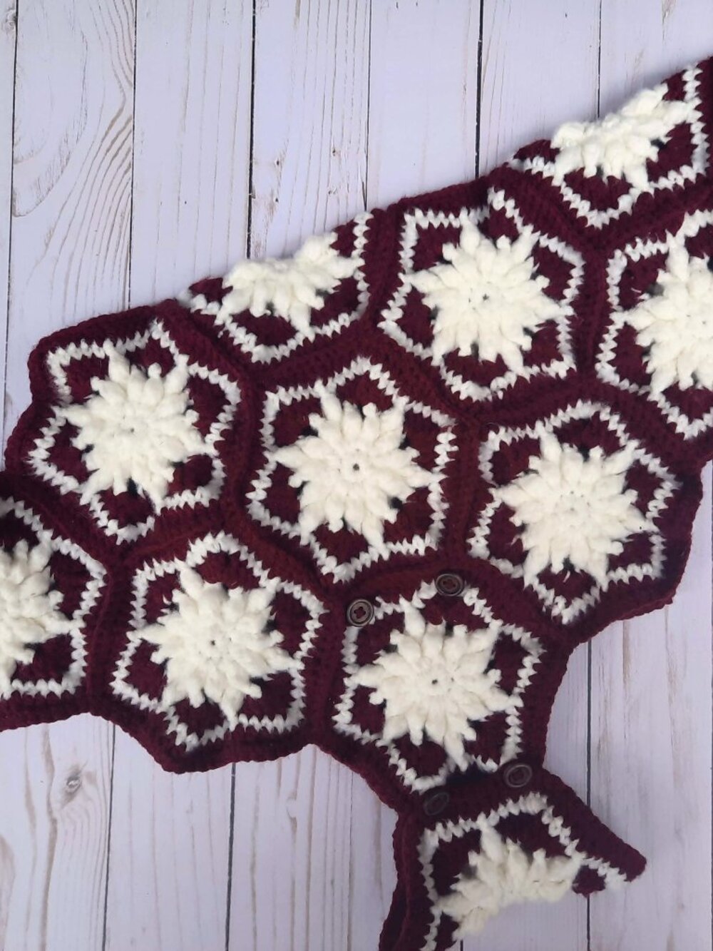 Handmade Crocheted Dog Coat with Snowflakes (Size Medium/Large)
